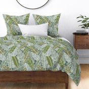 Overlapping sage green leaves - line artwork - large scale for wallpaper and bedding