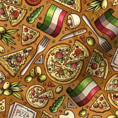 Italian Food cartoon doodle pattern