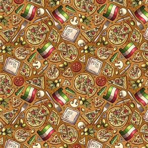 Italian Food cartoon doodle pattern