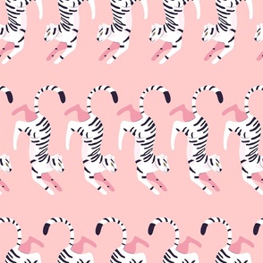 Cute white tigers on bright pink background