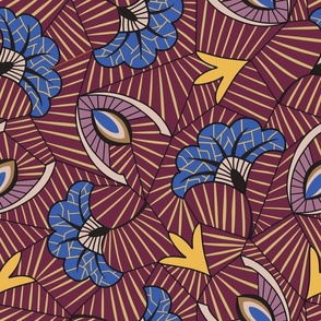 Maroon flower african pattern – medium scale 15” repeat