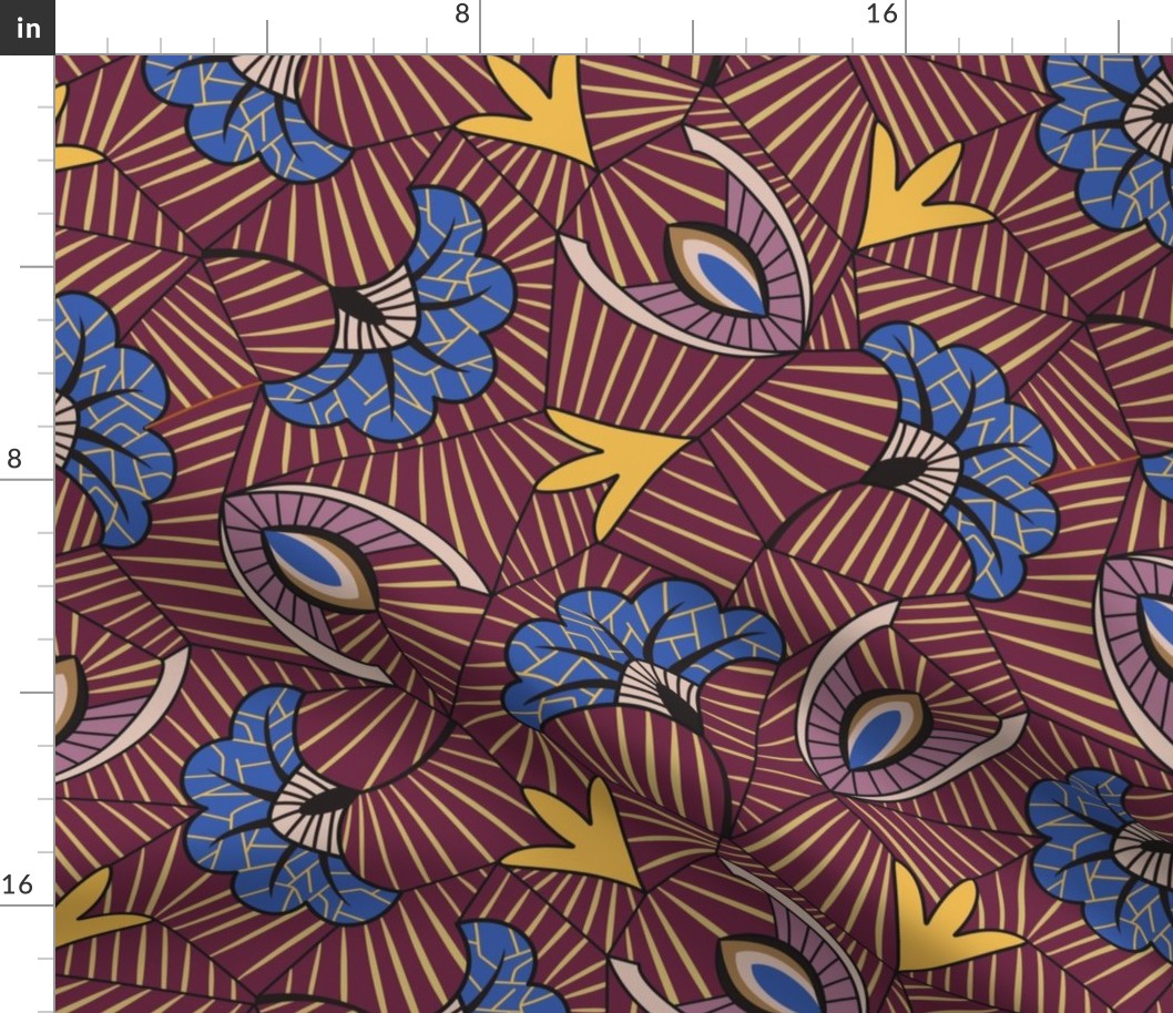 Maroon flower african pattern – medium scale 15” repeat