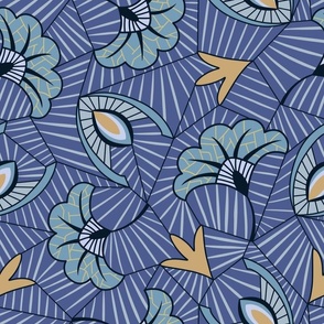 Blue flower african pattern - medium scale 15” repeat