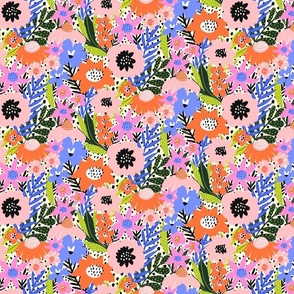 Garden Retreat S / Bright Modern Flowers / Vibrant Pink Red Blue Green Florals - Small
