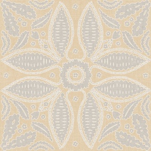 Floral Geometric Tile Grey Beige Large