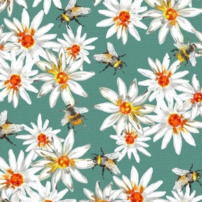 Bumblebees and daisys -Dust Green