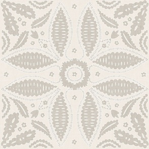 Floral Geometric Tile Grey Light Cream Large