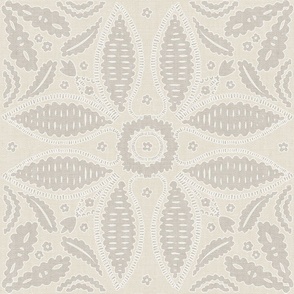 Floral Geometric Tile Grey Tan Large