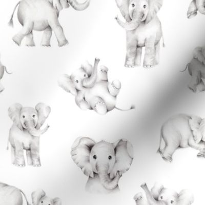 Elephants in Pencil Grey for Nursery Decor and Kids