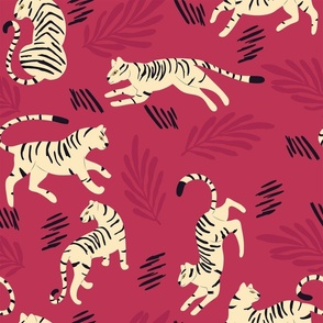 Cute tiger pattern on viva magenta background