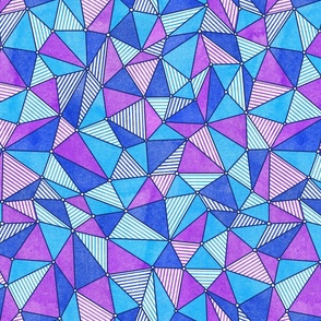 Irregular Triangles - Purple, Blue, Turquoise. Small print.