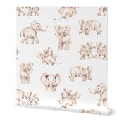 Elephants in Sepia Tan for Nursery Kids Gender Neutral