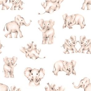 Elephants in Sepia Tan for Nursery Kids Gender Neutral