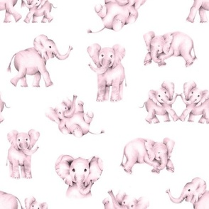 Elephants in Sketchy Pink for Baby Girl Nursery and Kids