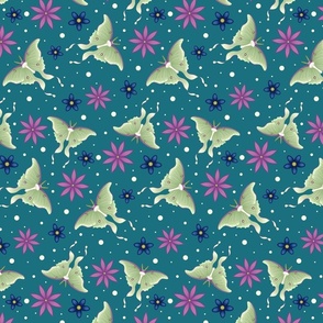 Luna Moth and Flowers Scatter - Green and Teal