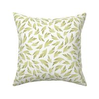 French Country Meadow Leaves - S small scale - green sage moss botanical buttercup anemone monochrome tossed multi-directional