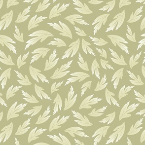 French Country Meadow Leaves - L large scale - on sage green - moss olive botanical monochrome tossed multi-directional
