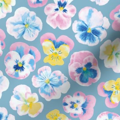 Painted Pansies Floral Pattern / Violas in pastel pink, yellow, green, blue