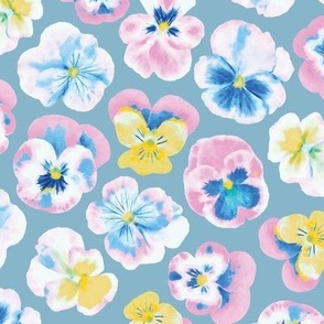 Painted Pansies Floral Pattern / Violas in pastel pink, yellow, green, blue