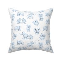 Elephants in Sketchy Blue for Baby Boy  Nursery and Kids