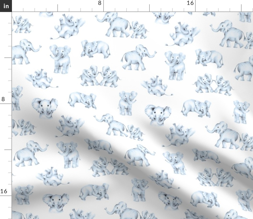 Elephants in Sketchy Blue for Baby Boy  Nursery and Kids