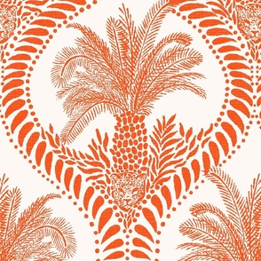 Large - Jungle cat palms - Orioles orange red - Block Print inspired - jaguar leopard animals - Maximalist Palms Springs Oasis Chic Island - Large scale