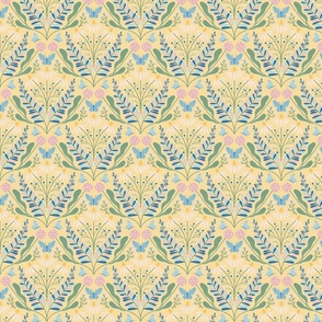 Spring Damask on yellow -Small