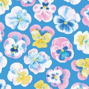 Pansies Pattern Blue Background