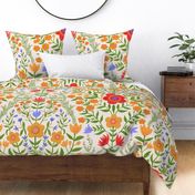Boho Watercolor Floral - red_ blue and orange flowers on white - large
