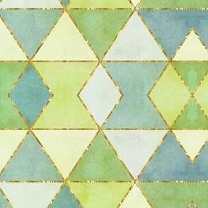 Fresh Green And Yellow Watercolor Geometry Pattern