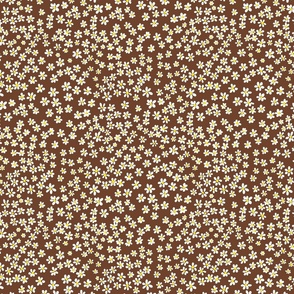 (S) Tiny quilting floral - small white flowers on Cinnamon brown - Petal Signature Cotton Solids coordinate