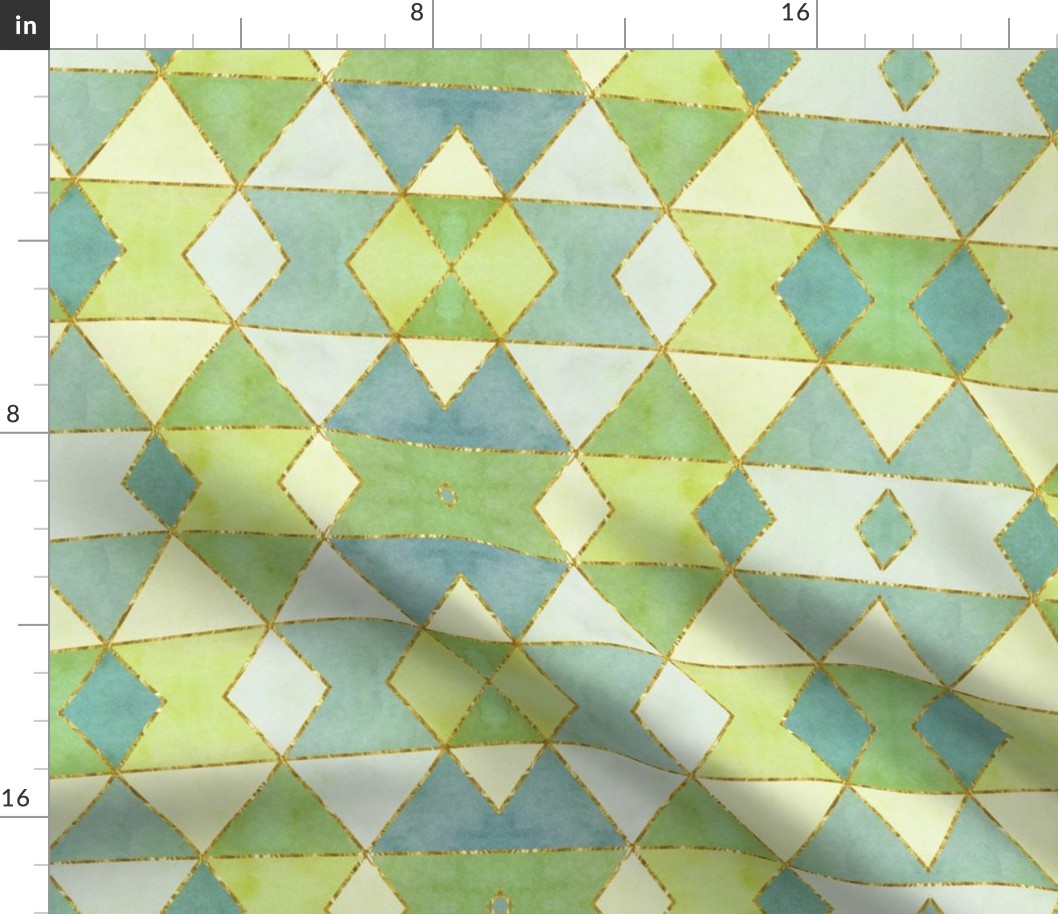 Fresh Green And Yellow Watercolor Geometry Pattern Smaller Scale