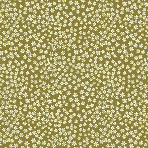 (S) Tiny quilting floral - small white flowers on Moss green - Petal Signature Cotton Solids coordinate