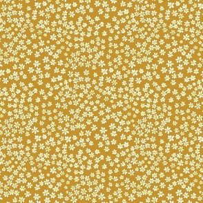 (S) Tiny quilting floral - small white flowers on Mustard (light brown yellow) - Petal Signature Cotton Solids coordinate 