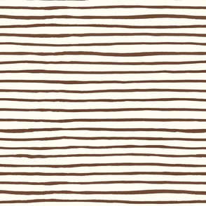 Large Handpainted watercolor wonky uneven stripes - Cinnamon brown on cream - Petal Signature Cotton Solids coordinate 