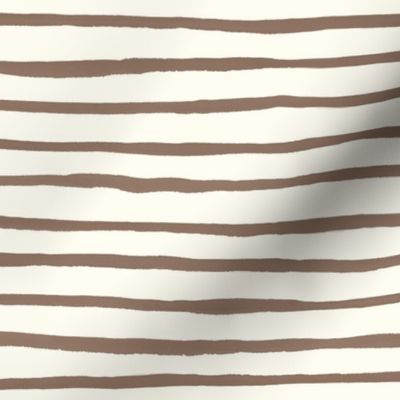 Large Handpainted watercolor wonky uneven stripes - Mocha brown on cream - Petal Signature Cotton Solids coordinate 