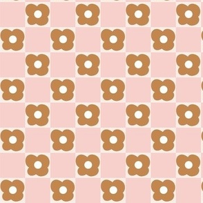 Pink checkerboard with brown flower