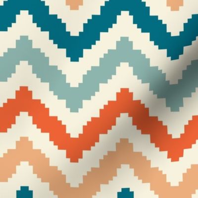 Retro Chevron Orange and Blue