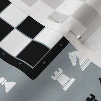 Chess Board and Pieces // White, Black, and Gray