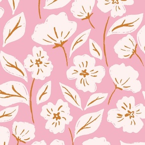 Pink Loose Flowers Fabric, Wallpaper and Home Decor