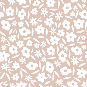 Daisy Meadow Bone White Flowers on Blush Rose Pink // Large Scale