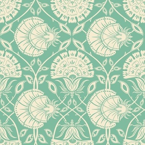 ornate carnations-neptune green-medium scale