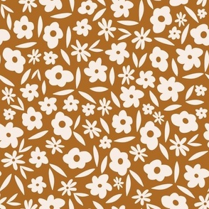 Daisy Meadow Ivory Flowers on Burnt Sienna // Large Scale