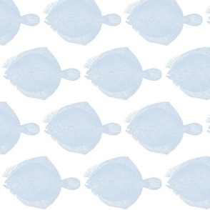 Vintage Look Illustration of a Flounder Fish in a custom pastel blue and white