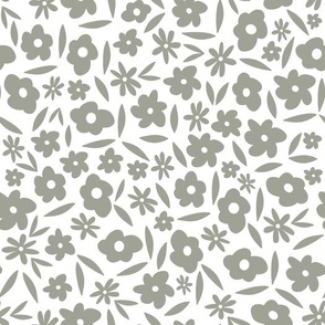 Daisy Meadow Sage Green Flowers on Bone White // Large Scale