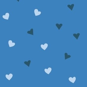 Valentines Day Love Hearts - Ditsy hand drawn love hearts - blue on blue love hearts
