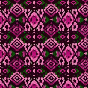 Pink ikat. Bright ethnic bohemian geometric. Black modern folk.