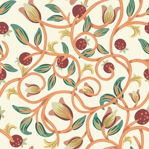 Florentine Pattern with intricate branches and flowers in soft pastels - BIG
