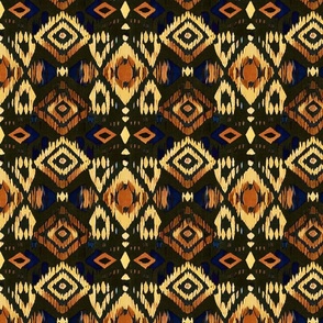 Black modern ikat. Modern ethnic geometric boho folk. Orange tribal  home decor. 