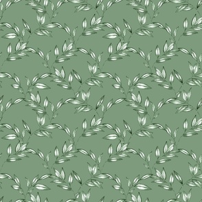 Tonal Basil Green Scallop Leaf Pattern // Medium Scale